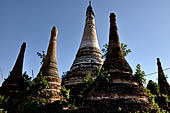 Inle Lake Myanmar. Indein, a cluster of ancient stupas  ruined and overgrown with bushes, just behind the village.